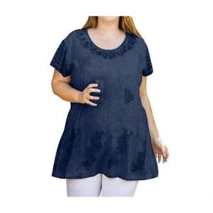 NEW ON THE PLUS SIDE brin short sleeve chambray tunic - plus in chambray blue
